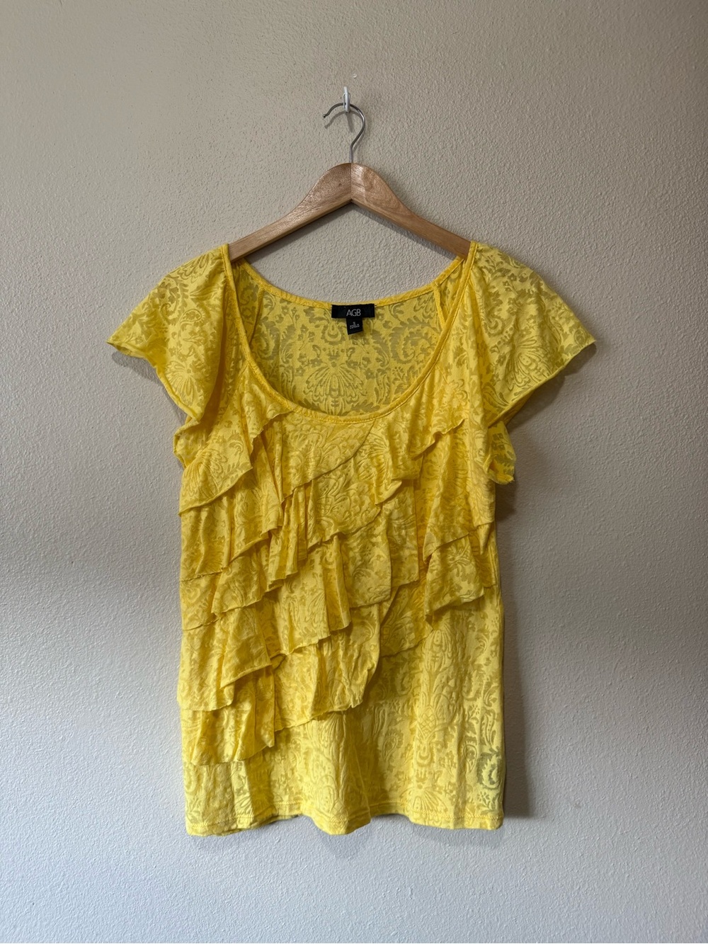 AGB Bright Yellow Ruffle Scoop Neck Blouse